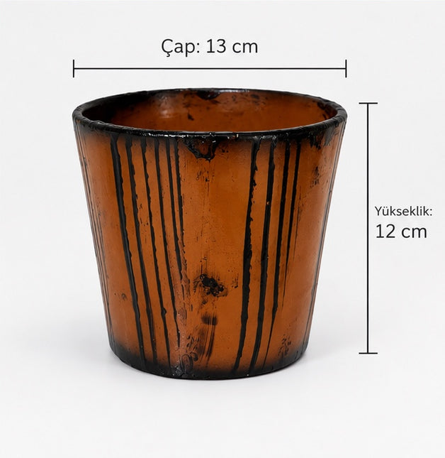 Eskitme Bakır Görünümlü Seramik Vazo – 13 × 12 cm