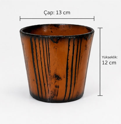 Eskitme Bakır Görünümlü Seramik Vazo – 13 × 12 cm