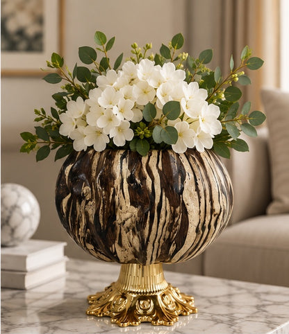 Siyah Gold Desenli Altın Ayaklı Seramik Vazo – 15 × 20 cm