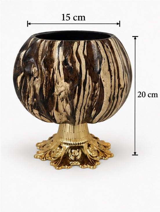 Siyah Gold Desenli Altın Ayaklı Seramik Vazo – 15 × 20 cm