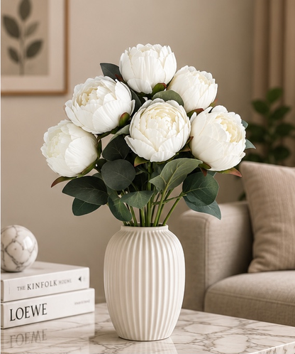 Premium Beyaz Yapay Şakayık – 7 Başlı, 45 cm