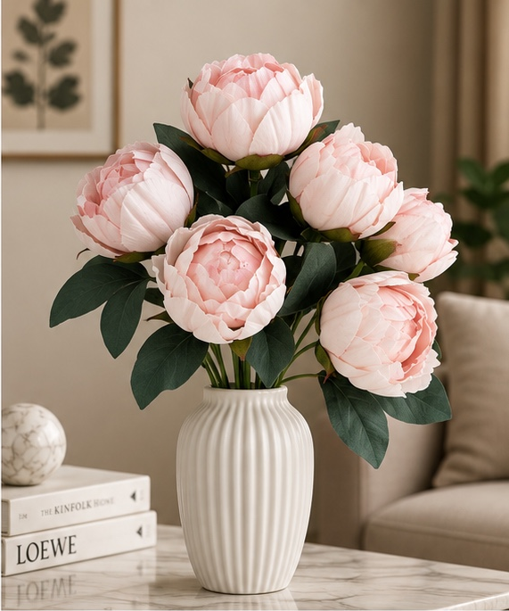 Premium Pembe Yapay Şakayık – 7 Başlı, 45 cm