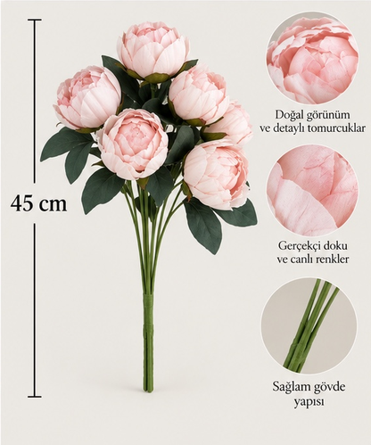 Premium Pembe Yapay Şakayık – 7 Başlı, 45 cm