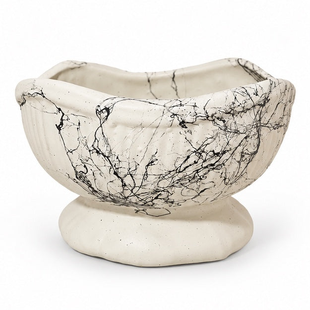 Beyaz Mermer Desenli Seramik Kase Vazo – 20 × 13 cm