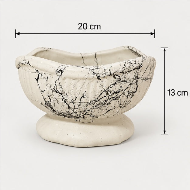 Beyaz Mermer Desenli Seramik Kase Vazo – 20 × 13 cm
