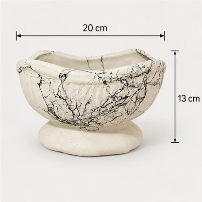 Beyaz Mermer Desenli Seramik Kase Vazo – 20 × 13 cm