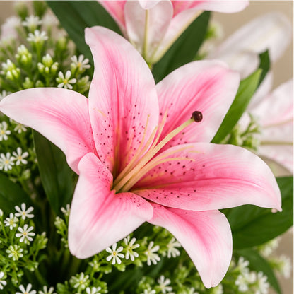 Premium Pembe Lilyum Yapay Çiçek Aranjmanı – 70 cm