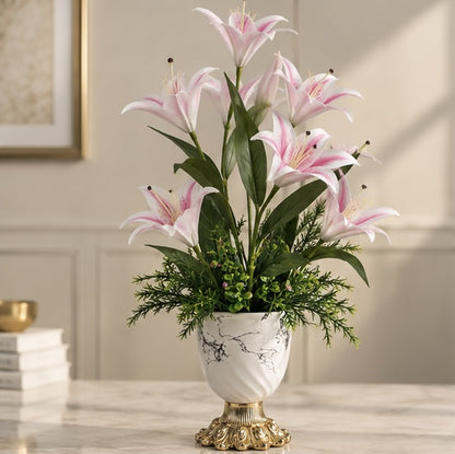 Premium Pembe Lilyum Yapay Çiçek Aranjmanı – 70 cm