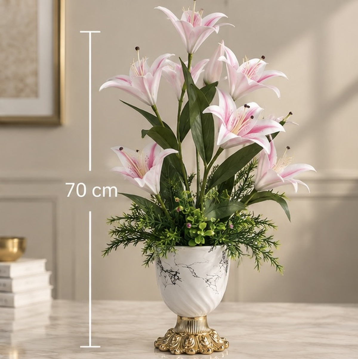 Premium Pembe Lilyum Yapay Çiçek Aranjmanı – 70 cm