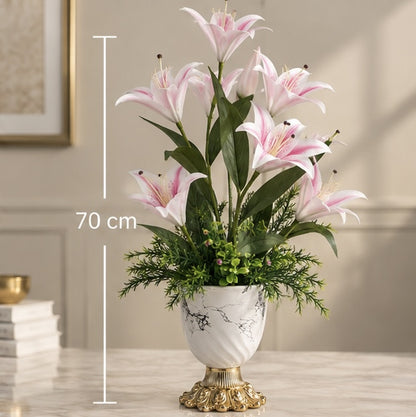 Premium Pembe Lilyum Yapay Çiçek Aranjmanı – 70 cm