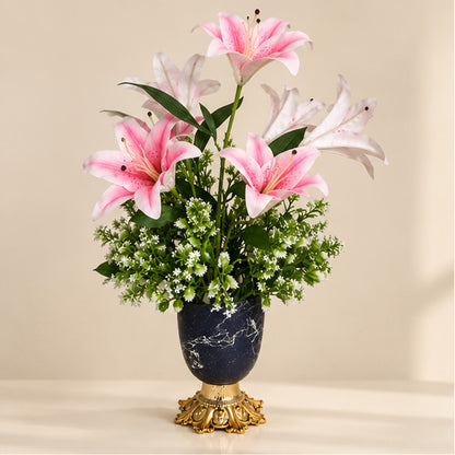 Premium Pembe Lilyum ve Beyaz Çiçekli Yapay Aranjman – 70 cm