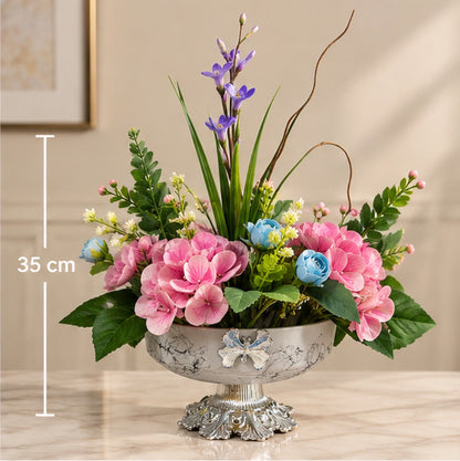 Premium Pembe Ortanca Karışık Yapay Çiçek Aranjmanı – 35 cm
