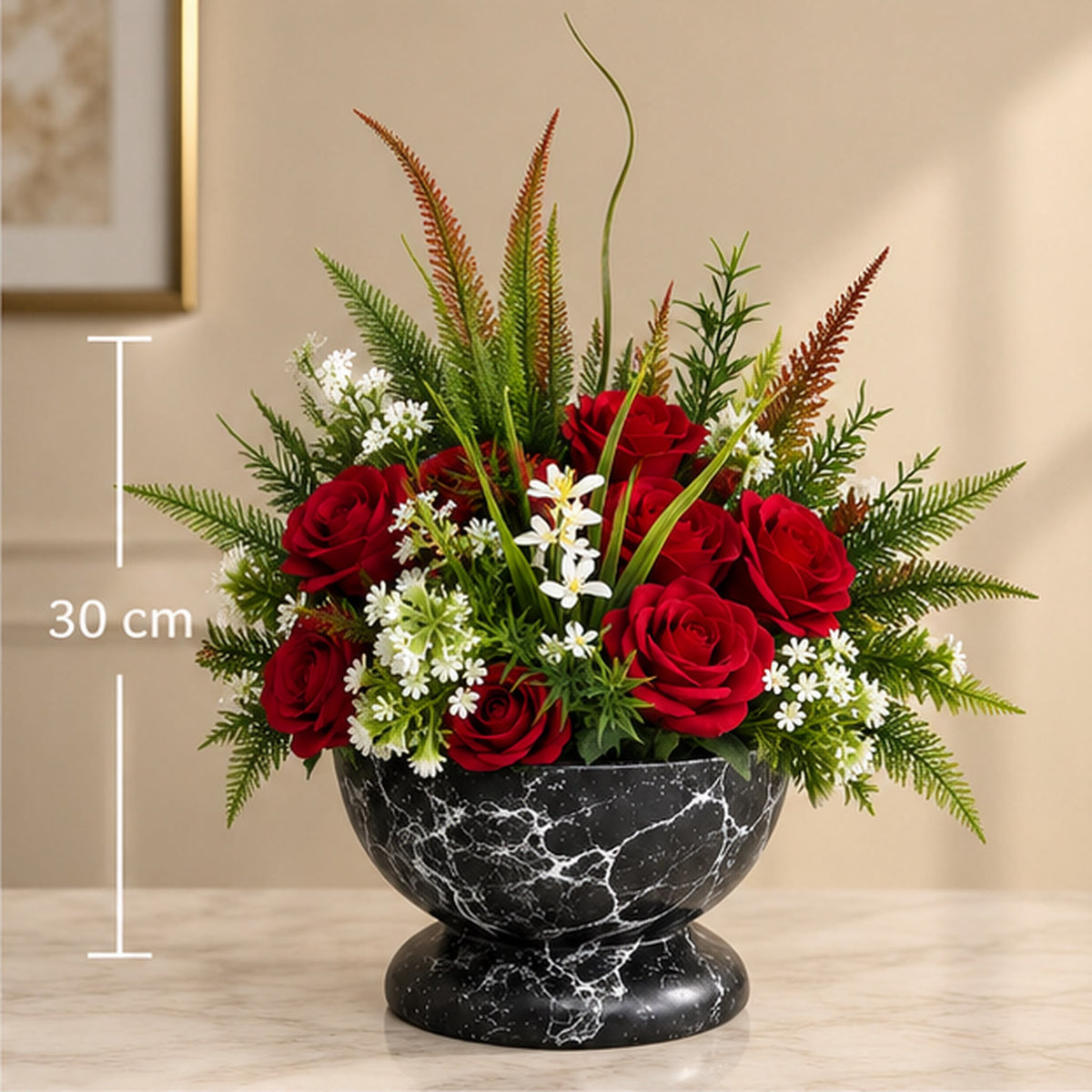 14'lü Premium Kırmızı Gül Karışık Yapay Çiçek Aranjmanı – 30 cm