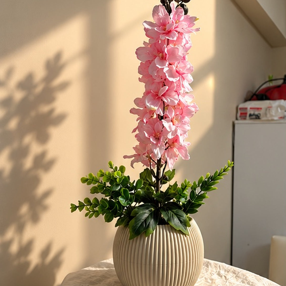 40 cm Pembe-Beyaz Premium Yapay Sümbül Aranjmanı