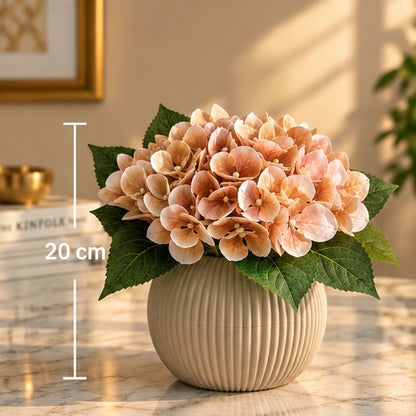 20 cm Şeftali Tonlu Premium Yapay Ortanca Aranjmanı