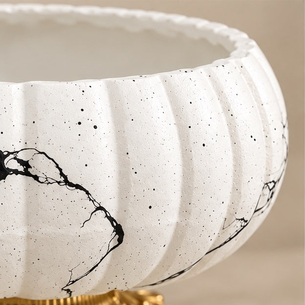 Beyaz Mermer Desenli Altın Ayaklı Seramik Kase Vazo – 20 × 16 cm