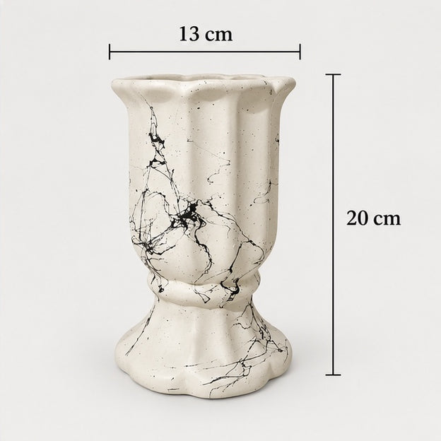 Beyaz Mermer Desenli Dekoratif Seramik Vazo – 13 × 20 cm