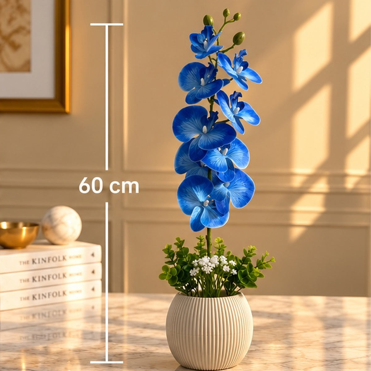 60 cm Mavi Premium Yapay Orkide Aranjmanı