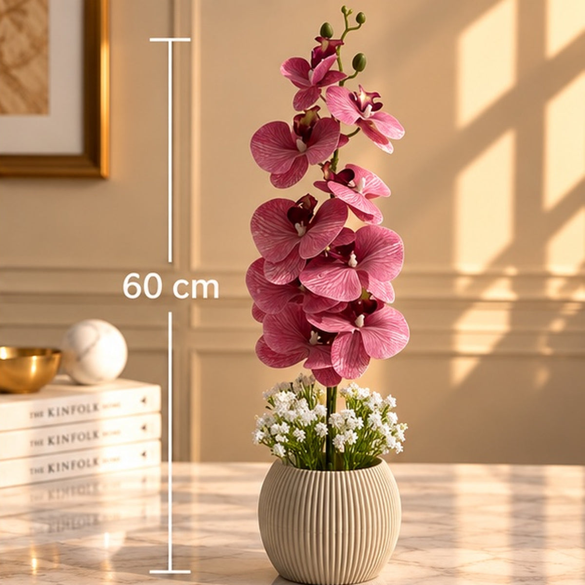 60 cm Fuşya Premium Yapay Orkide Aranjmanı