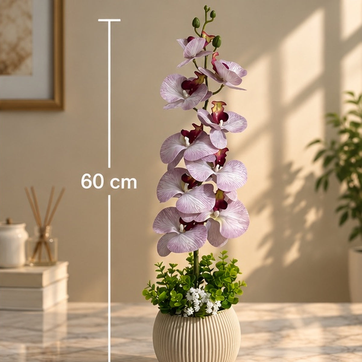 60 cm Pudra Premium Yapay Orkide Aranjmanı
