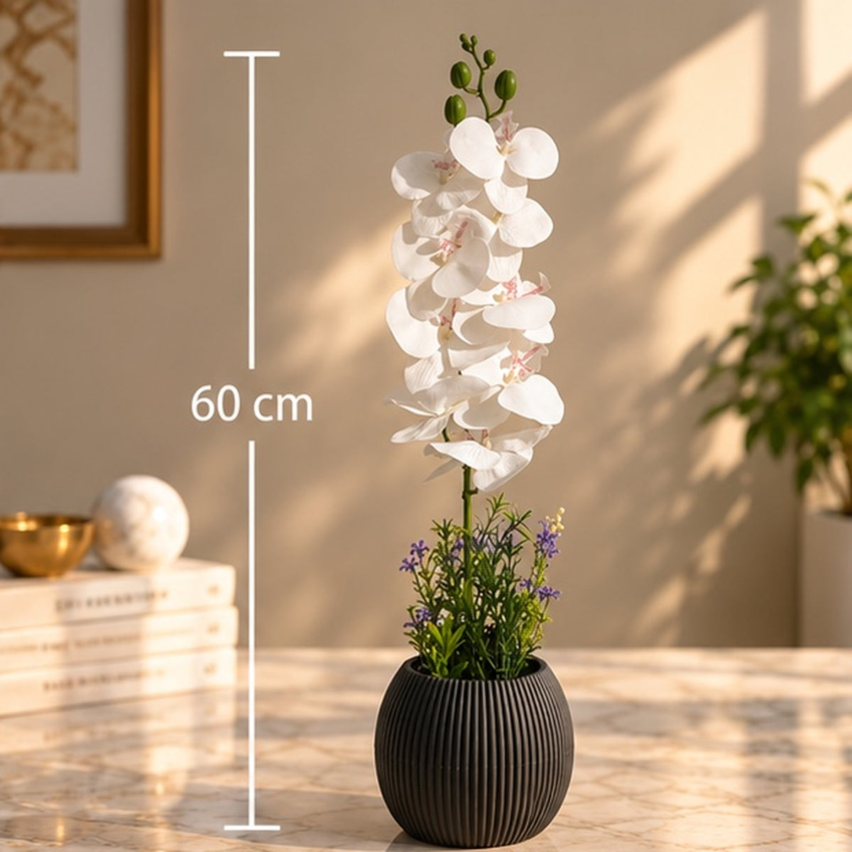 60 cm Beyaz Premium Yapay Orkide Aranjmanı