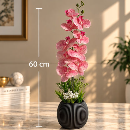 60 cm Benekli Pembe Premium Yapay Orkide Aranjmanı
