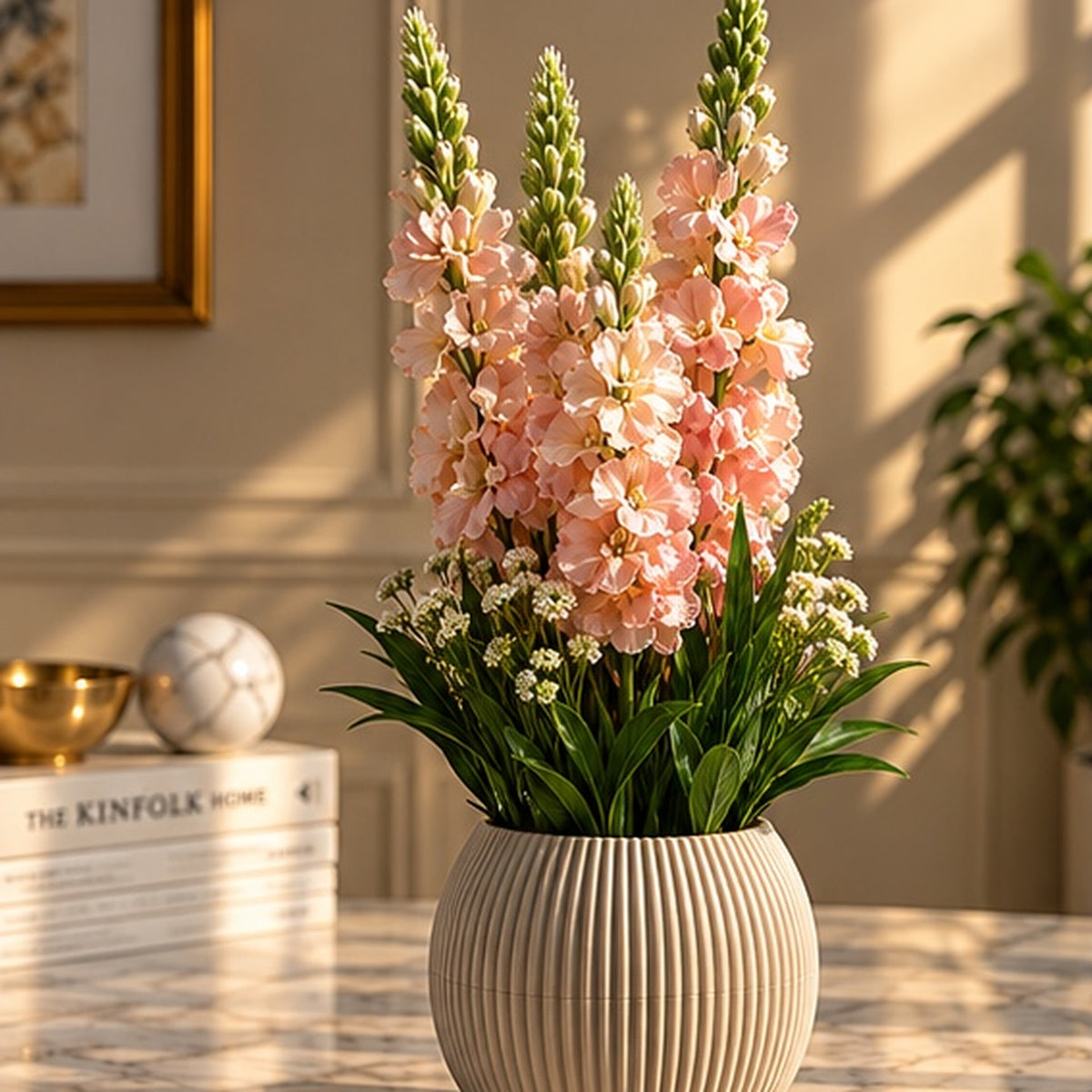 40 cm Pudra Pembe Premium Yapay Sümbül Aranjmanı