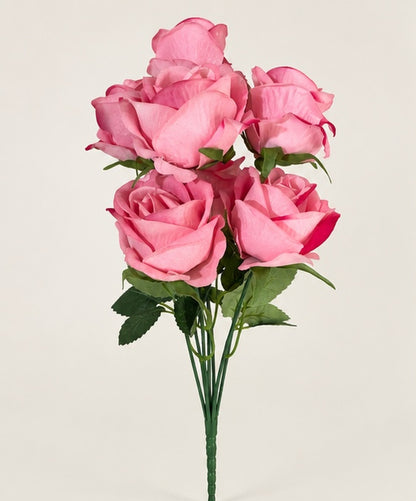 Pembe 7 Başlı Kadife Dokulu Yapay Gül – 45 cm