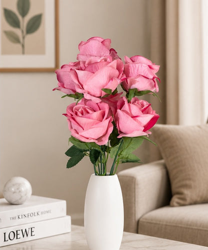 Pembe 7 Başlı Kadife Dokulu Yapay Gül – 45 cm
