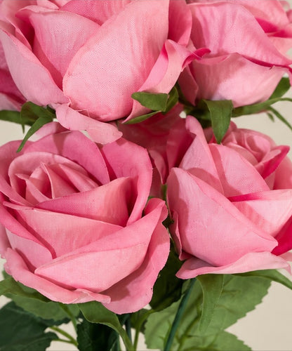 Pembe 7 Başlı Kadife Dokulu Yapay Gül – 45 cm