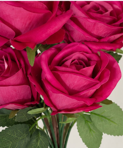 Fuşya 7 Başlı Kadife Dokulu Yapay Gül – 45 cm